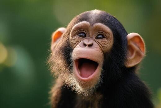 the-cute-chimpanzee-smiling-in-the-forest-a-beautiful-day-for-animals-photo